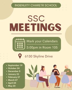 A flyer promoting monthly SSC meetings